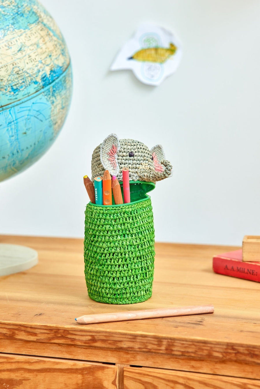 Lille Elefant Raffia Taske - Grøn