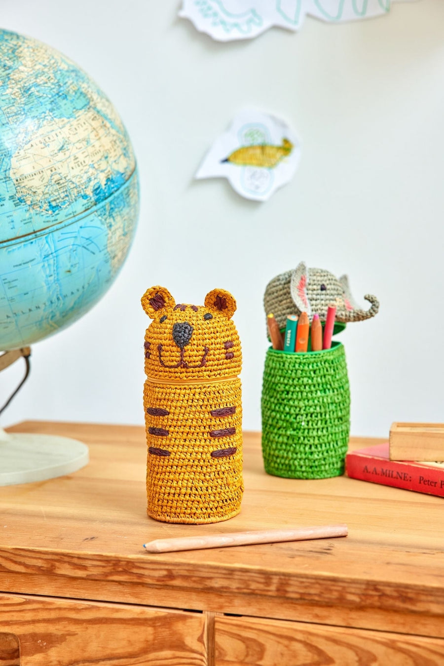 Lille Tiger Raffia Taske - Orange