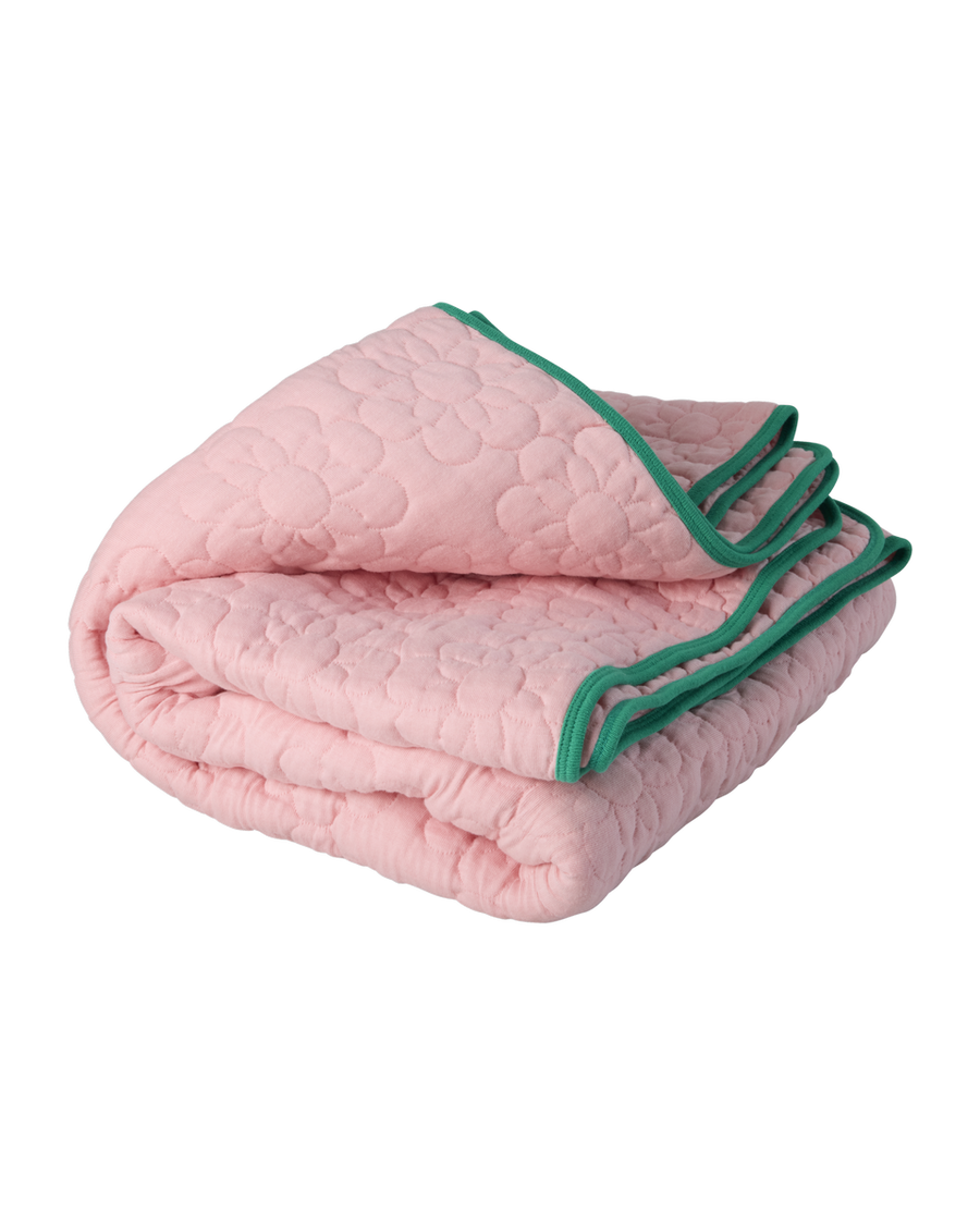 Quiltet bomuldsplaid med blomstermønster i soft pink