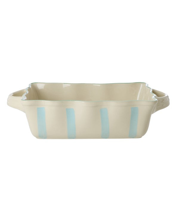 Stentøj ovnfast fad i creme med mint striber - medium