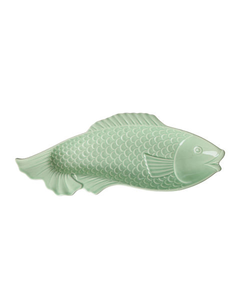 Keramisk serveringsfad formet som fisk - apple green