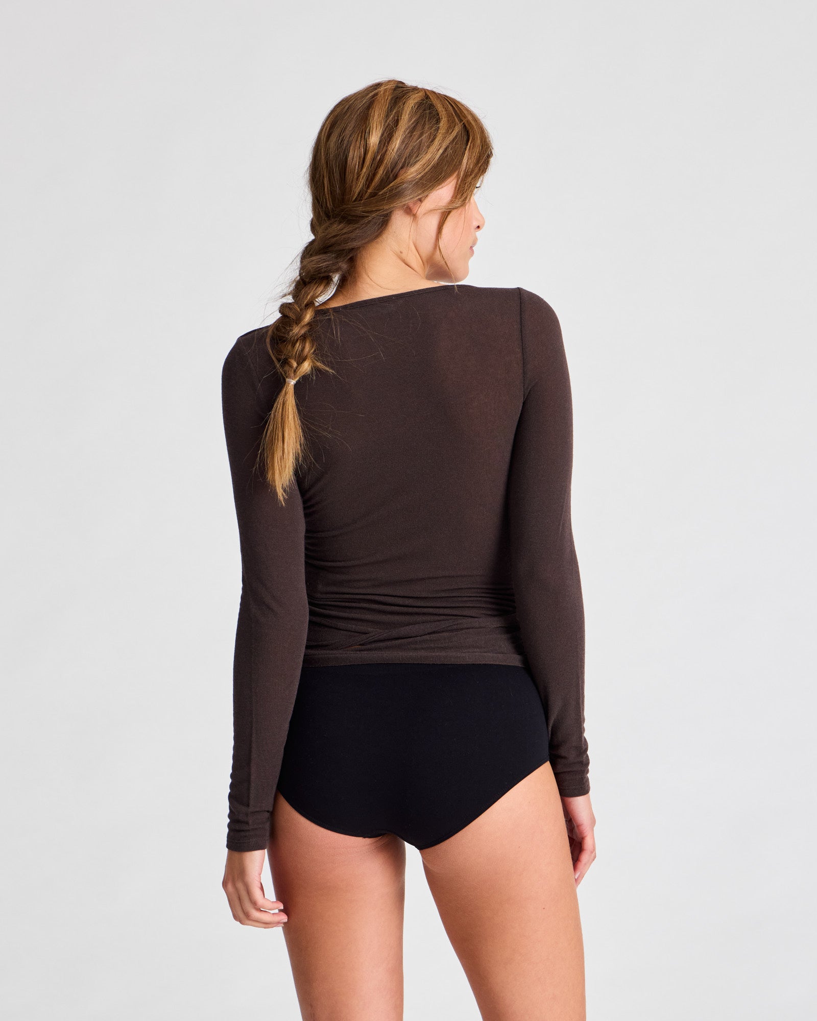 Anne Wrap L/S Wool Top - Mulch