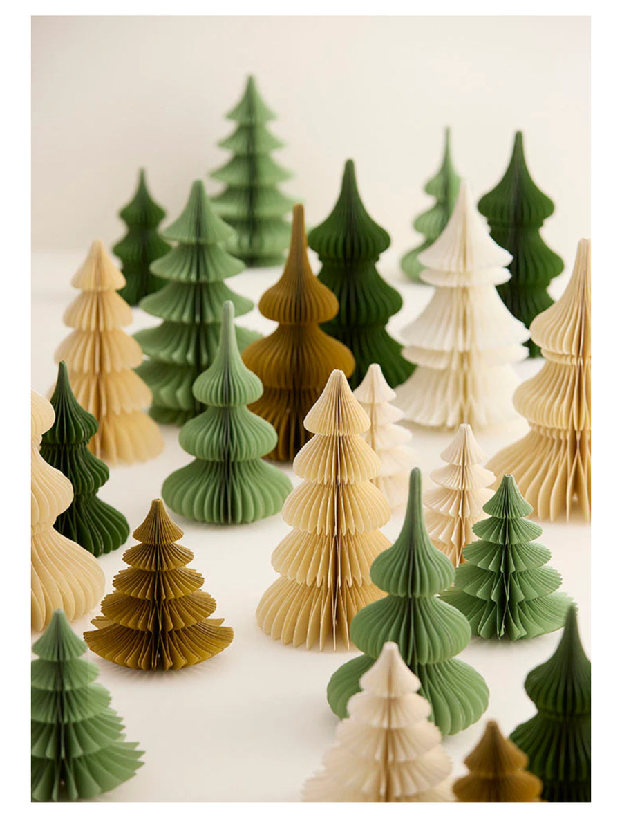 Papir Juletræ - Honeycomb Pine 16cm - Ochre
