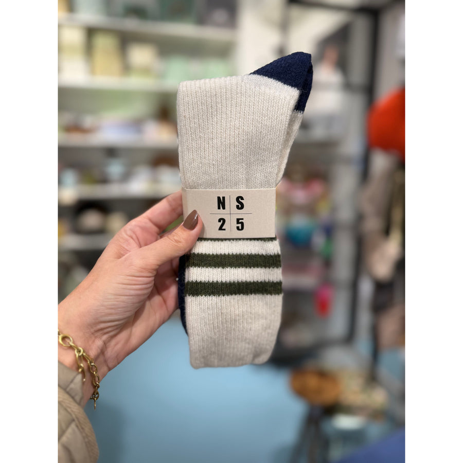 Uld sok - NS25 Hvid, grøn og blå