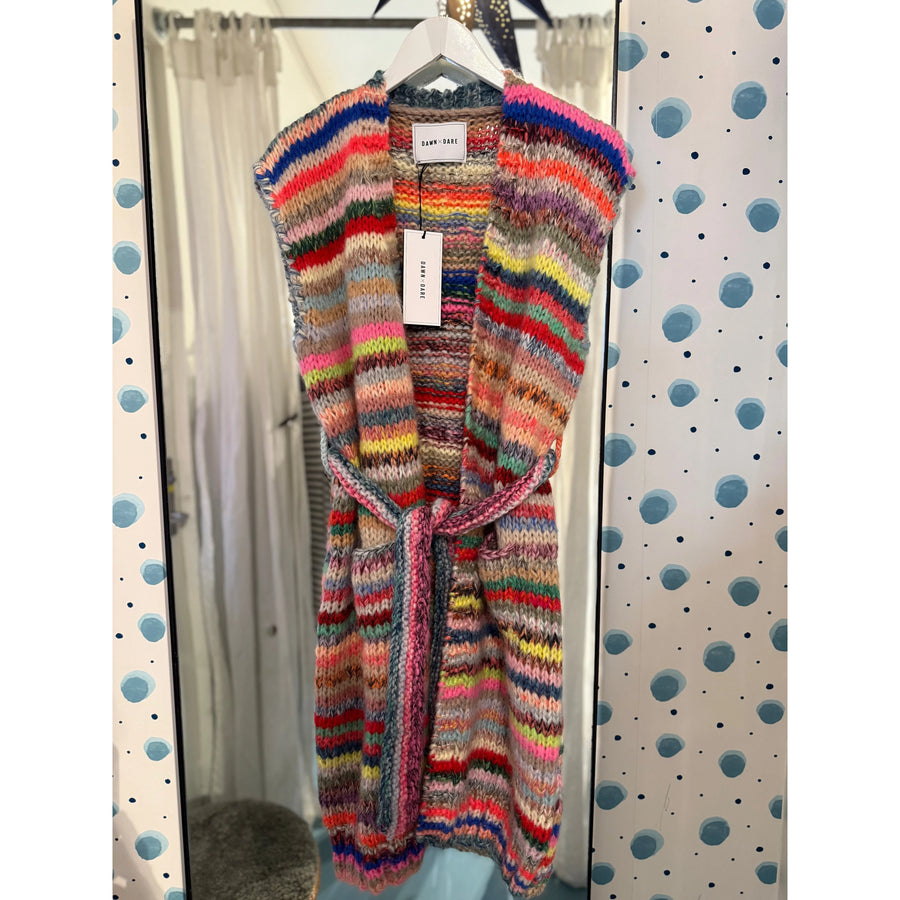 Multifarvet strikvest med bælte - Tracey