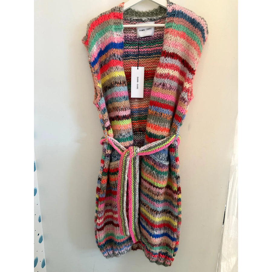 Multifarvet strikvest med bælte - Tracey