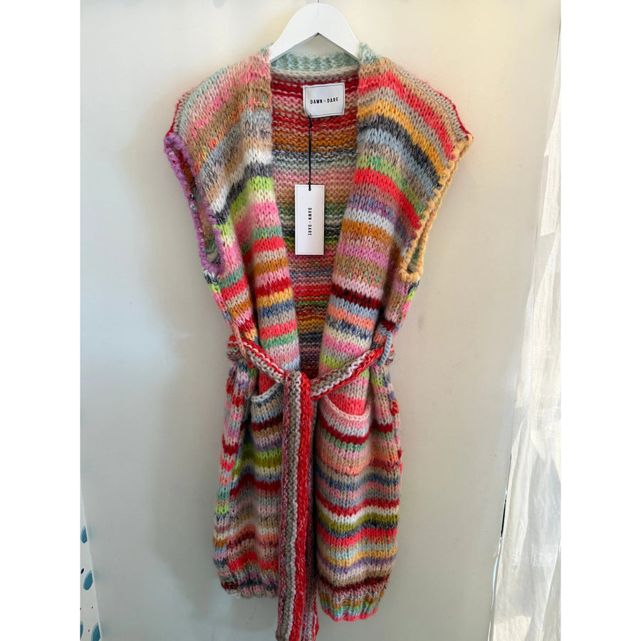 Multifarvet strikvest med bælte - Tracey