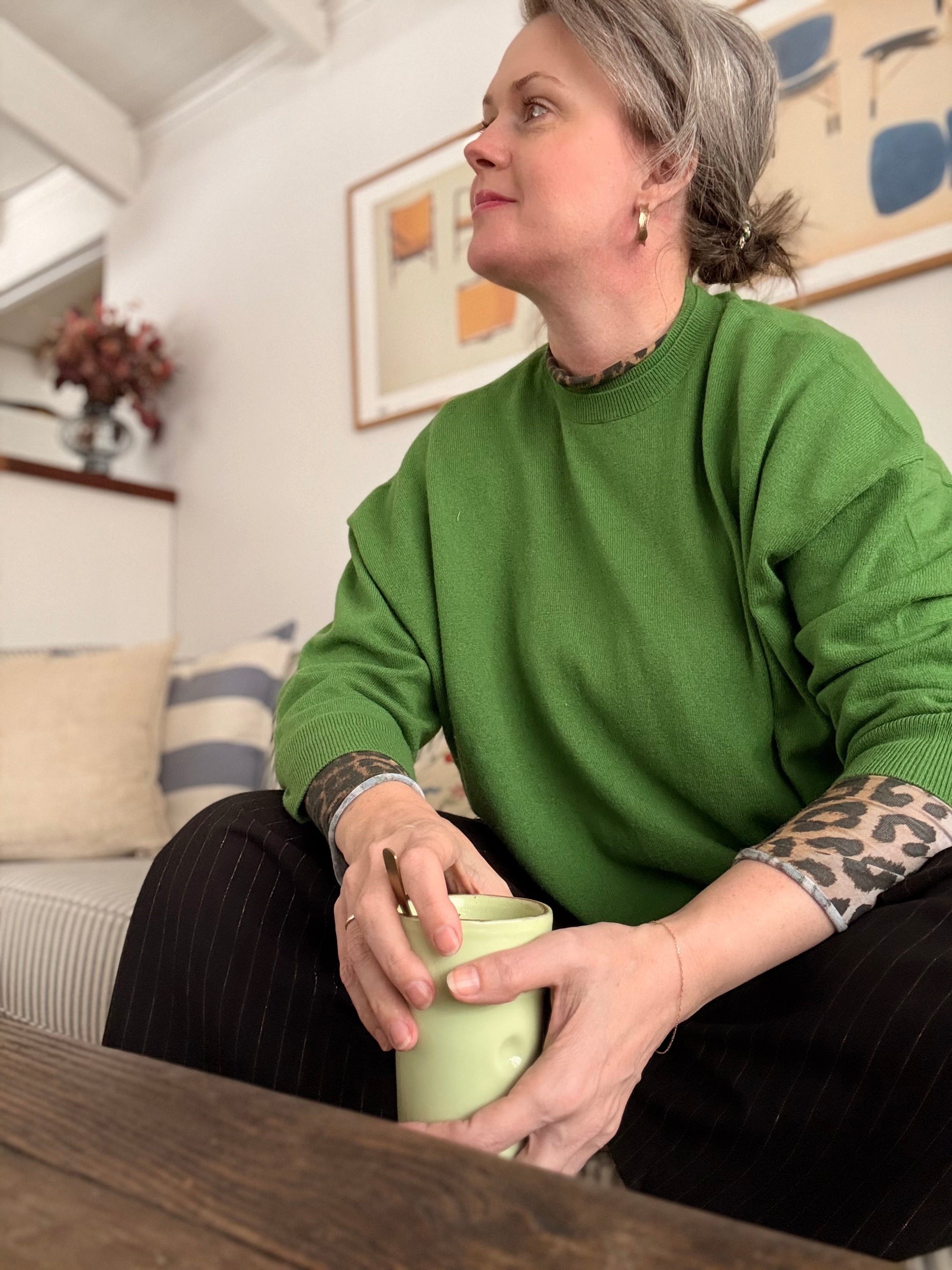 Oversize sweatshirt med rund hals - Grøn