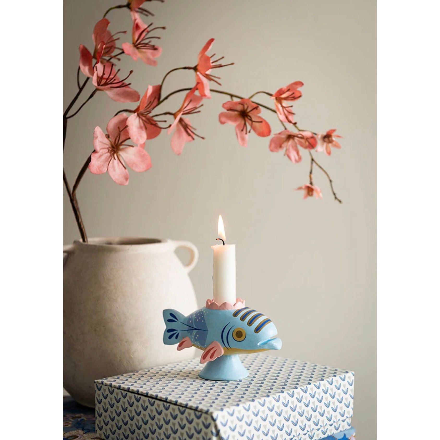 Lysestage - H7cm - Fish Soft Blue