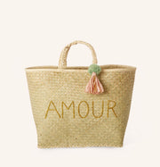Raffia taske med AMOUR og kvast