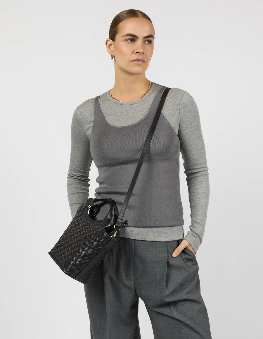 Mara Midi Woven Leather - Sort