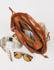 Mara Midi Woven Leather - Cognac