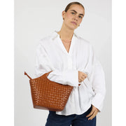 Mara Midi Woven Leather - Cognac