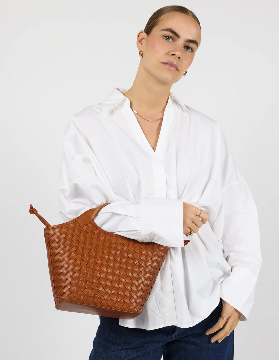 Mara Midi Woven Leather - Cognac