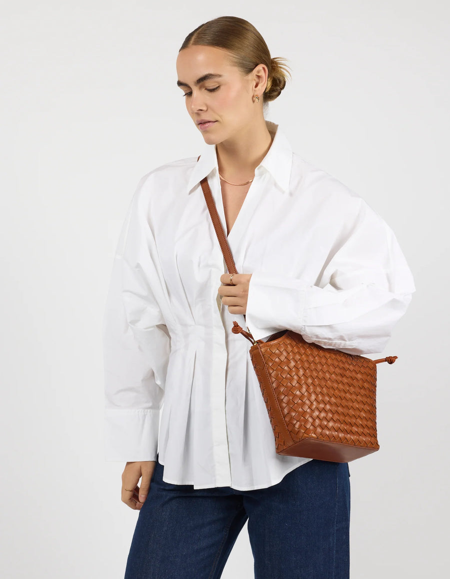 Mara Midi Woven Leather - Cognac