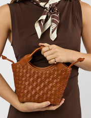 Mara Mini Woven Leather - cognac