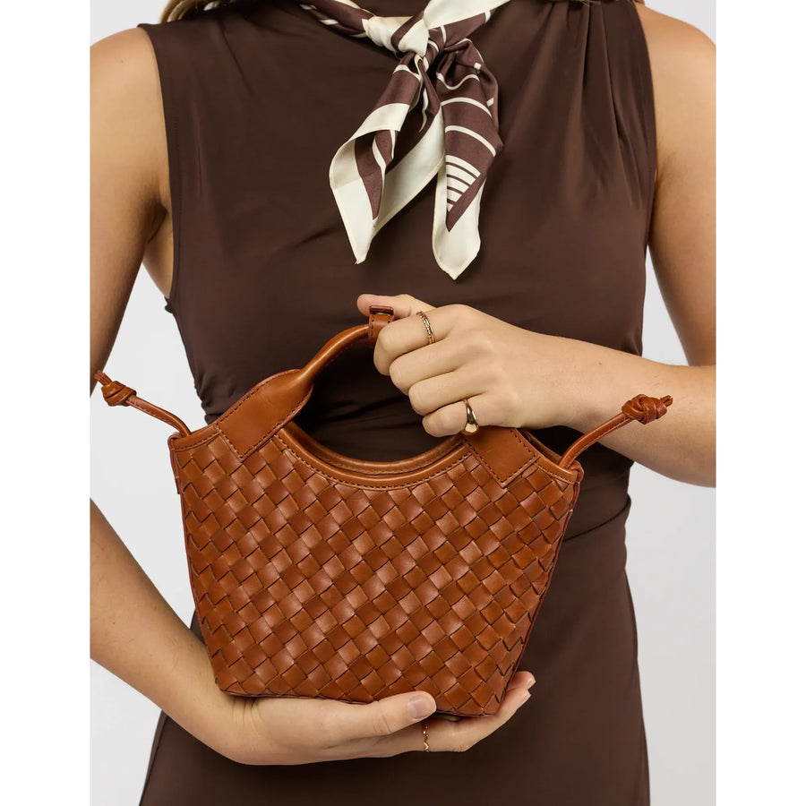 Mara Mini Woven Leather - cognac