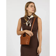 Mara Mini Woven Leather - cognac