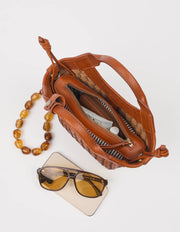Mara Mini Woven Leather - cognac