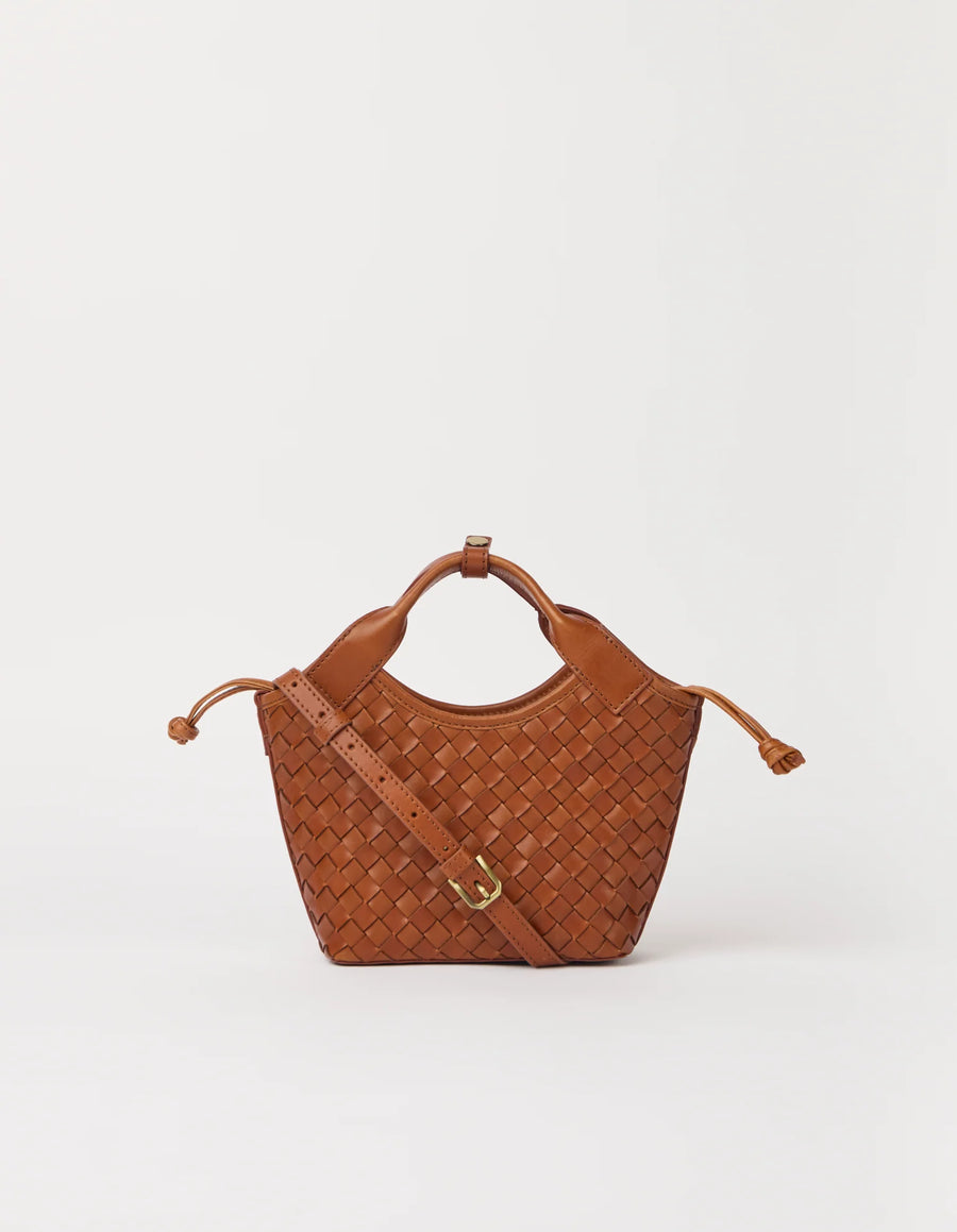 Mara Mini Woven Leather - cognac