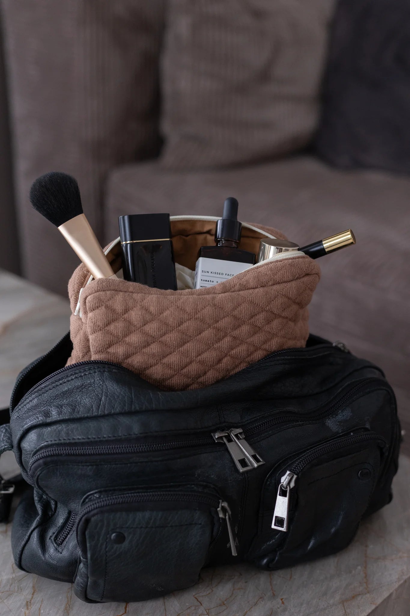 Quilted Cosmetic Bag - Brown Sugar
