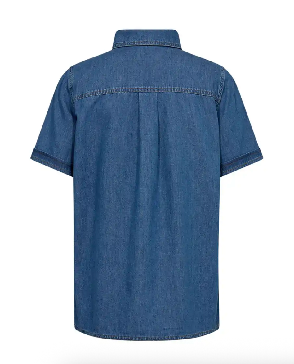 SHORT SLEEVE SKJORTE MID BLUE DENIM