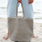 Manelleh Weekendtaske  - sortstribet jute