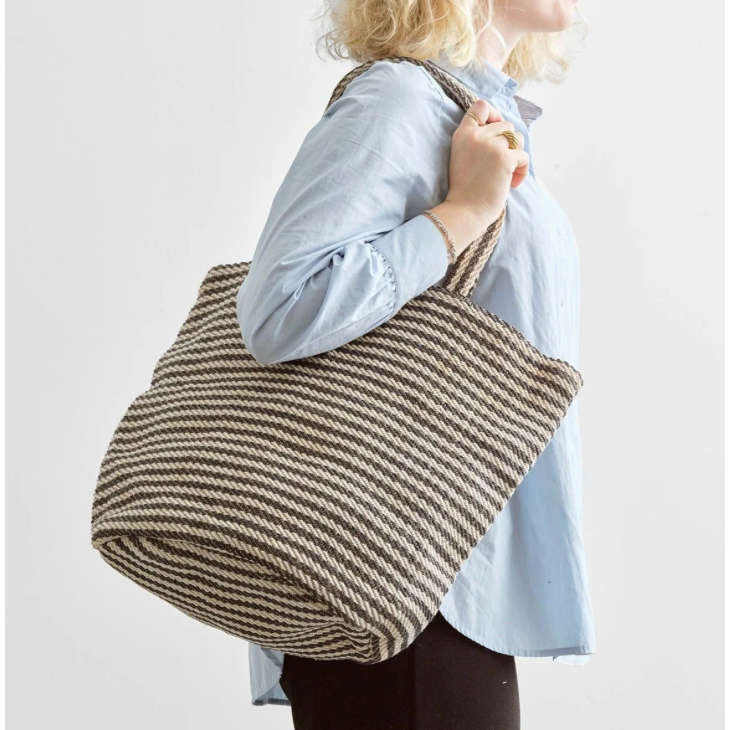 Manelleh Weekendtaske  - sortstribet jute