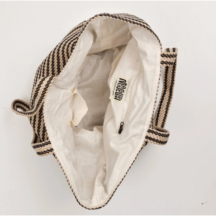 Manelleh Weekendtaske  - sortstribet jute