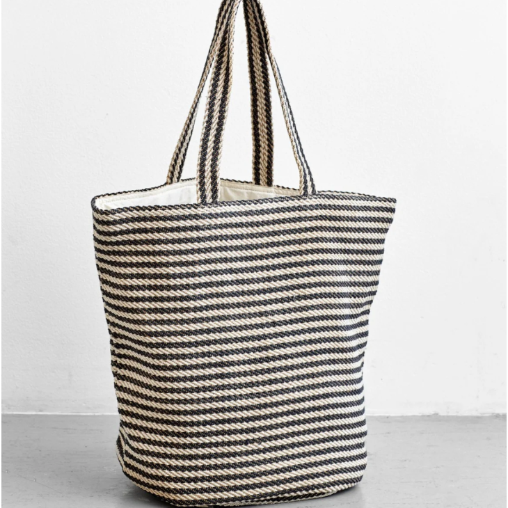 Manelleh Weekendtaske  - sortstribet jute
