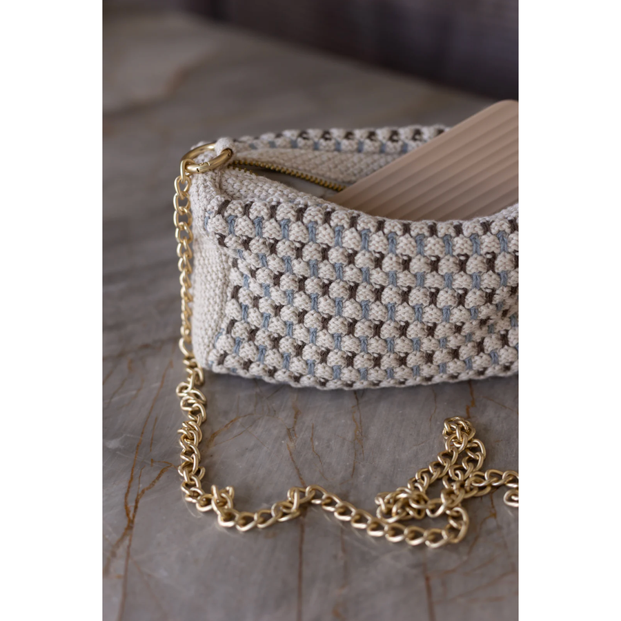 Strikket cross Body Clutch - Beige, Brown, Blue