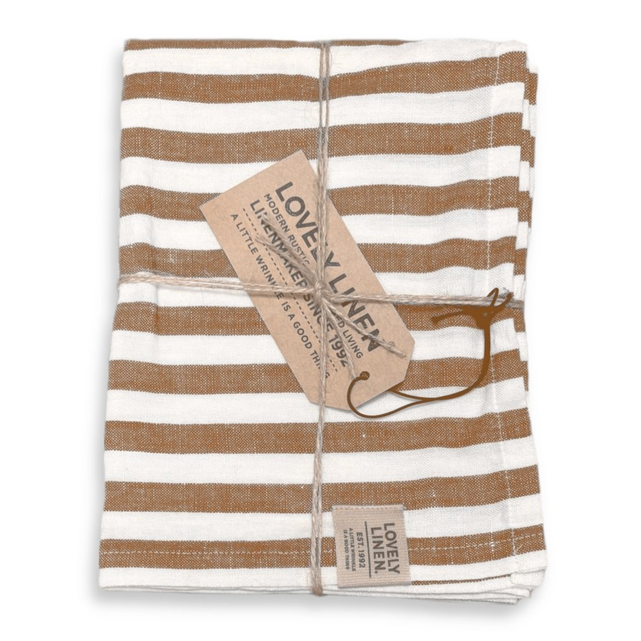 Hør Dug 145x200 - Stribet - Almond