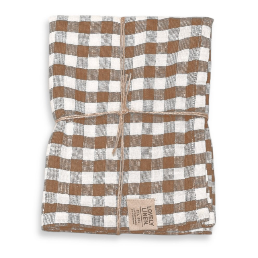 Lovely Linen Viskestykke i Almond ternet