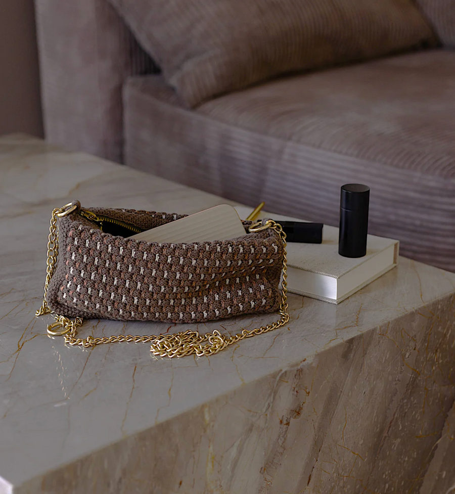 Strikket cross Body Clutch - Brown, Beige, Sugar