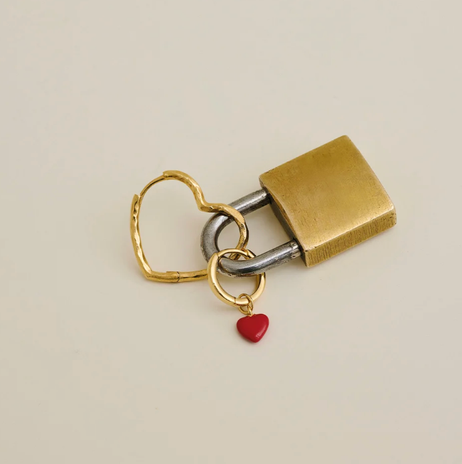 Enamel Guld Hoops, Organic Heart Medium
