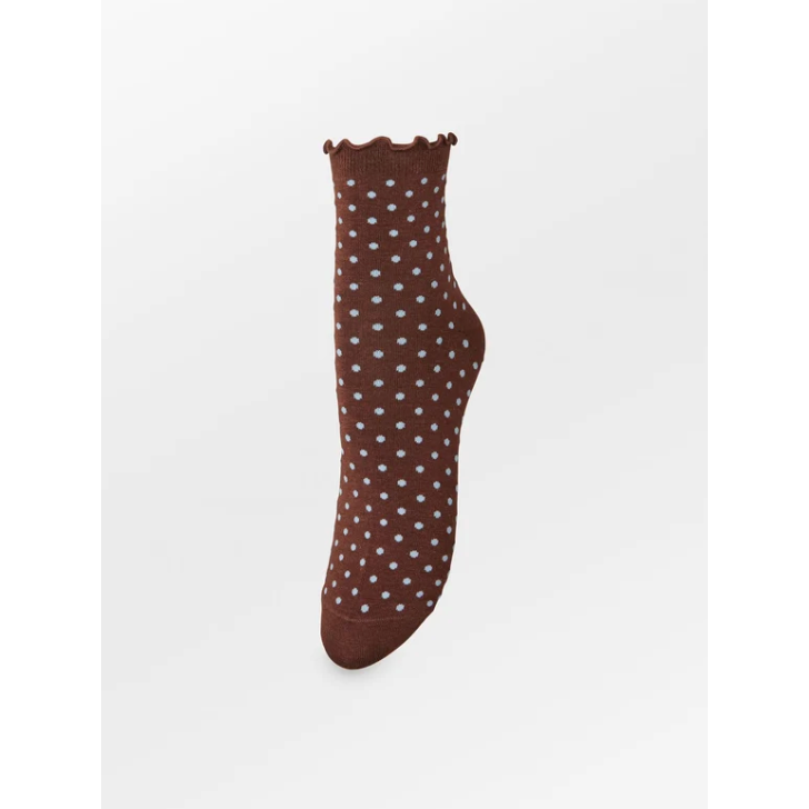 Dotted Frilla Short Sock - Chocolate Brown