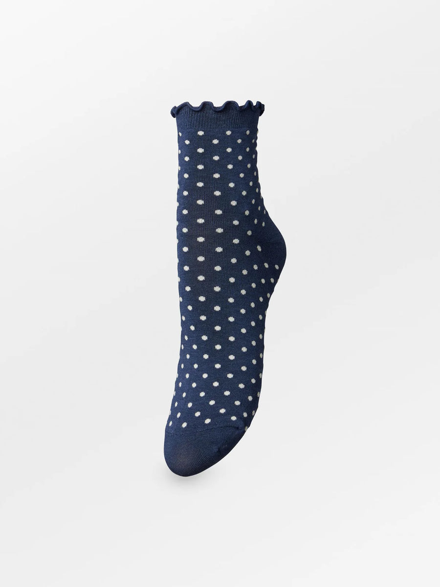 Dotted Frilla Short Sock - Navyblå