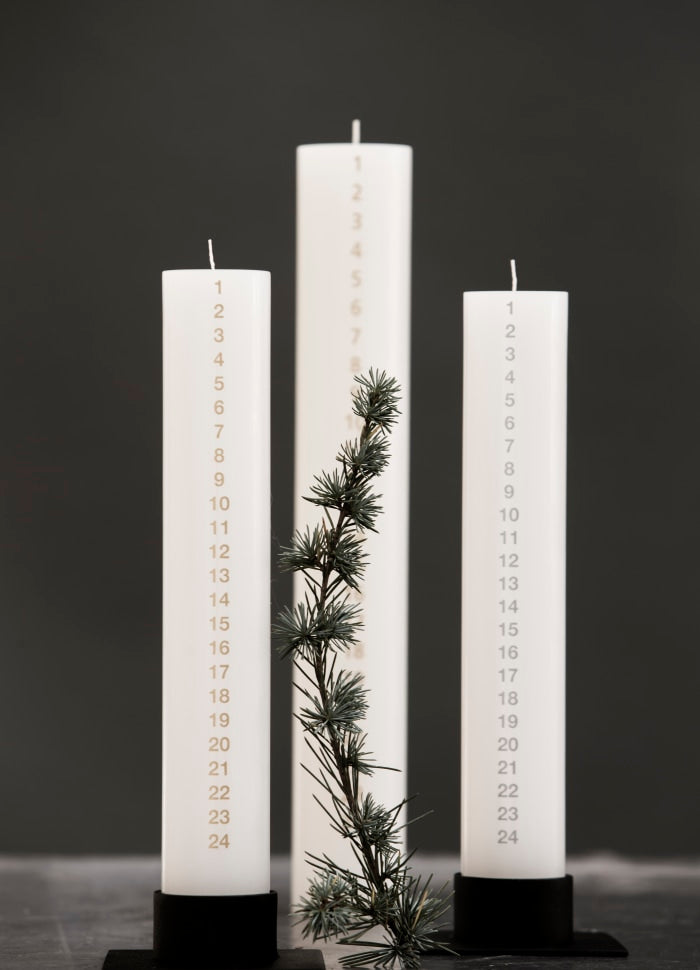 Kalenderlys med sølv tal - Ø 5 cm